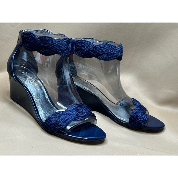Adrianna Papell Adelaide Navy Metallic Sandals with Ankle Strap 6M New - Picture 1 of 6